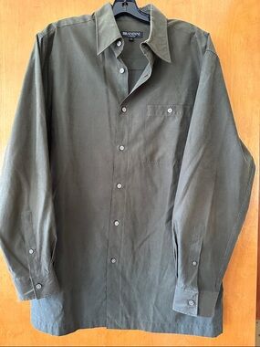 Brandini Men's Olive Green Casual Button-Down Shirt